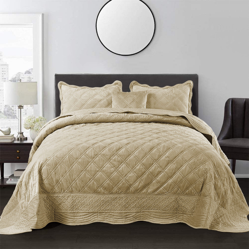 Supersoft Microplush Quilted 4-Piece Bed Spread Set, Taupe, Queen