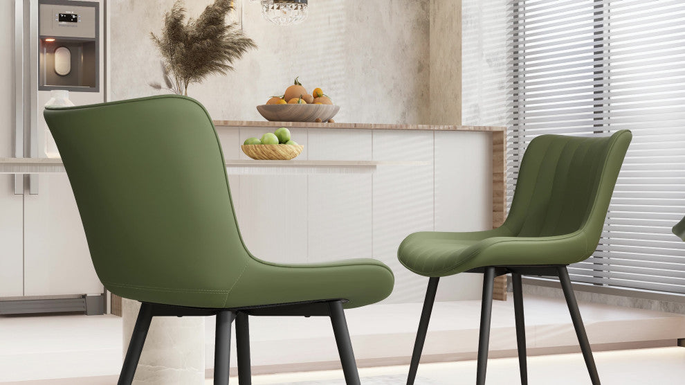 Younike Dining Chair Set of 2, Liner Pattern Faux Leather, Green