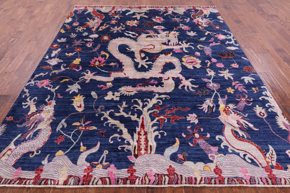 Hand Knotted Dragon Design Wool Rug 8' 0" X 9' 7" - Q12662