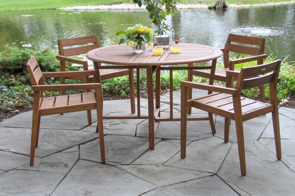 5-Piece Eucalyptus Dining Set With Stacking Chairs