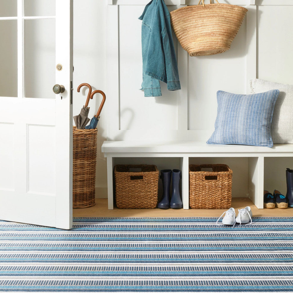 Kit Kemp x Dash & Albert Always Greener Machine Washable Rug, Blue, 2'6" x 8'