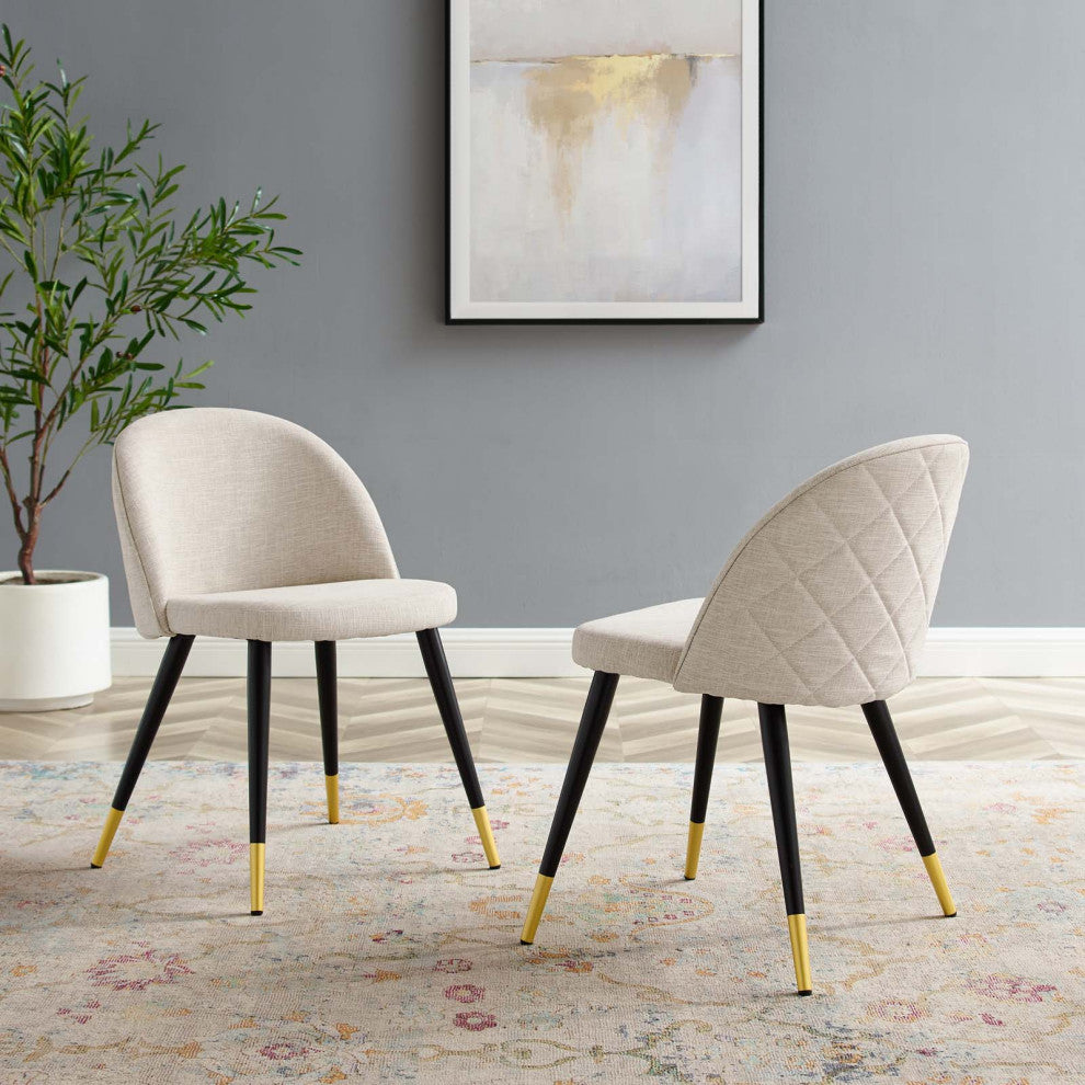 Side Dining Chair, Set of 2, Fabric, Beige, Cafe Bistro Restaurant Hospitality