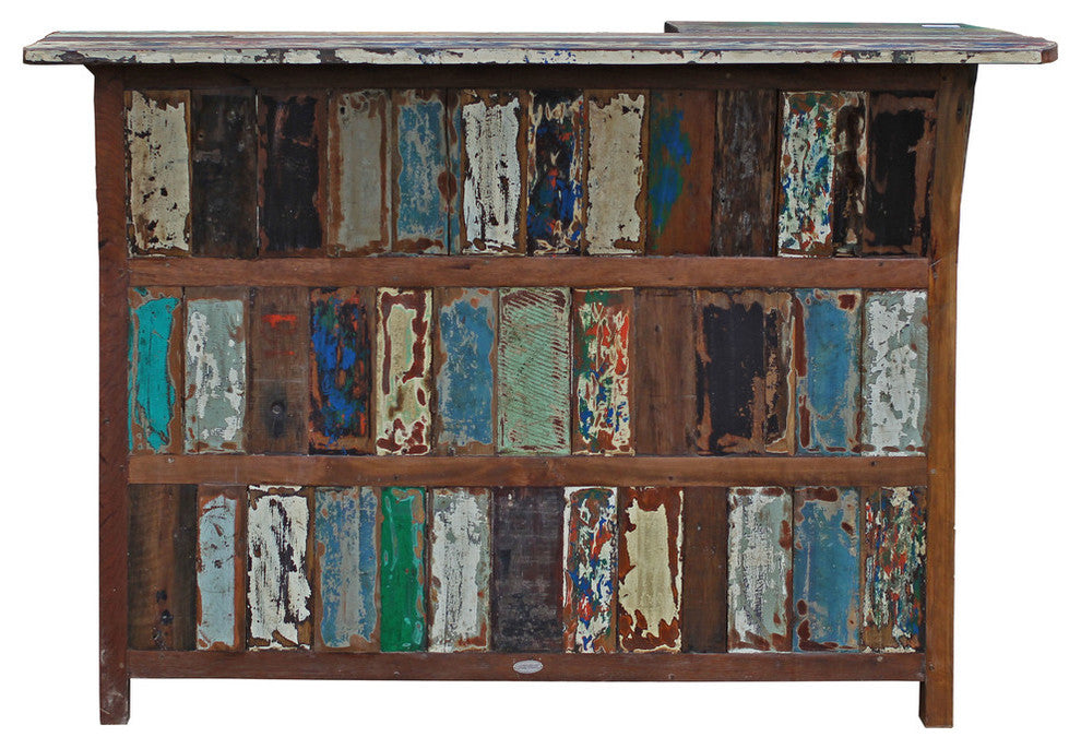 Marina Del Rey Recycled Teak Wood Boat Bar, Right L-Shape