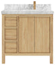 Elizabeth 36 Right Offset Bath Vanity in Light Natural Teak 2" Carrara Marble