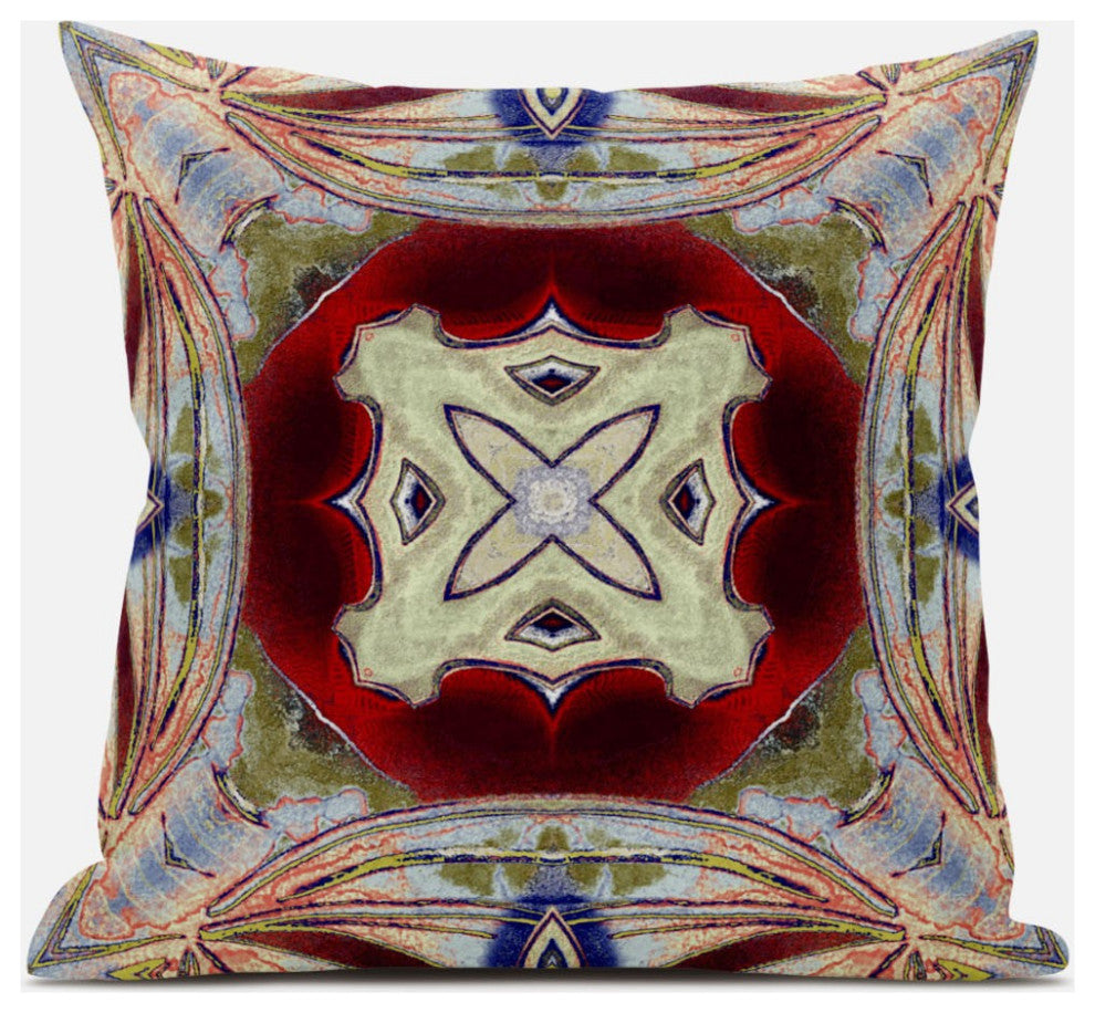16" Magenta Red Geo Tribal Suede Throw Pillow