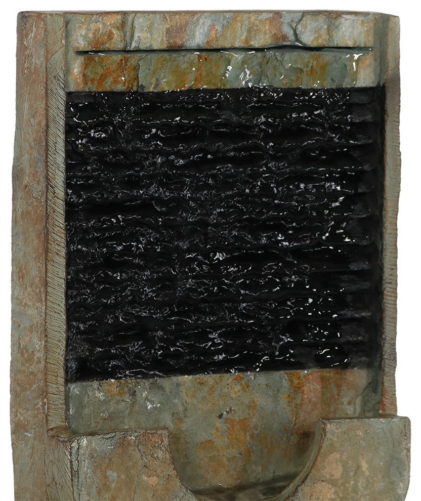 Sunnydaze Half Moon Natural Slate Indoor Tabletop Water Fountain, 16"