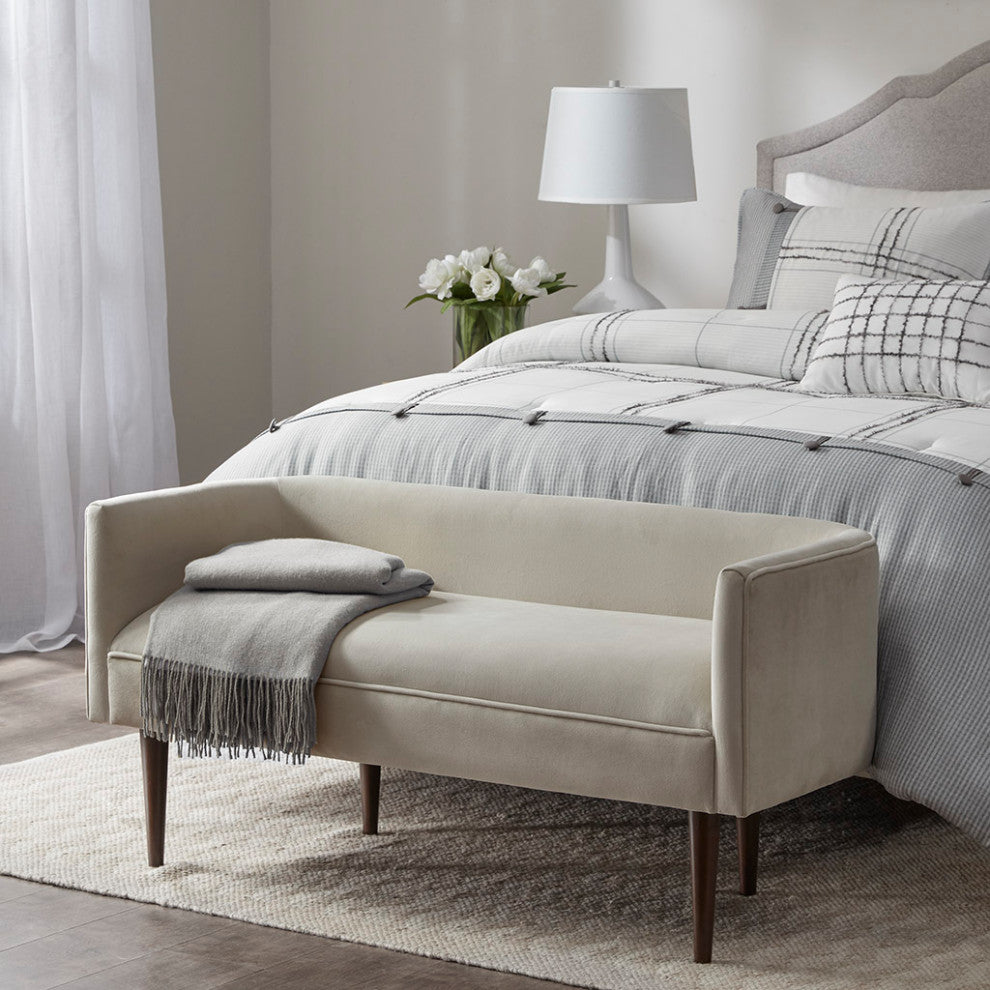 Madison Park Farrah Cream Velvet Low Back Accent Bench