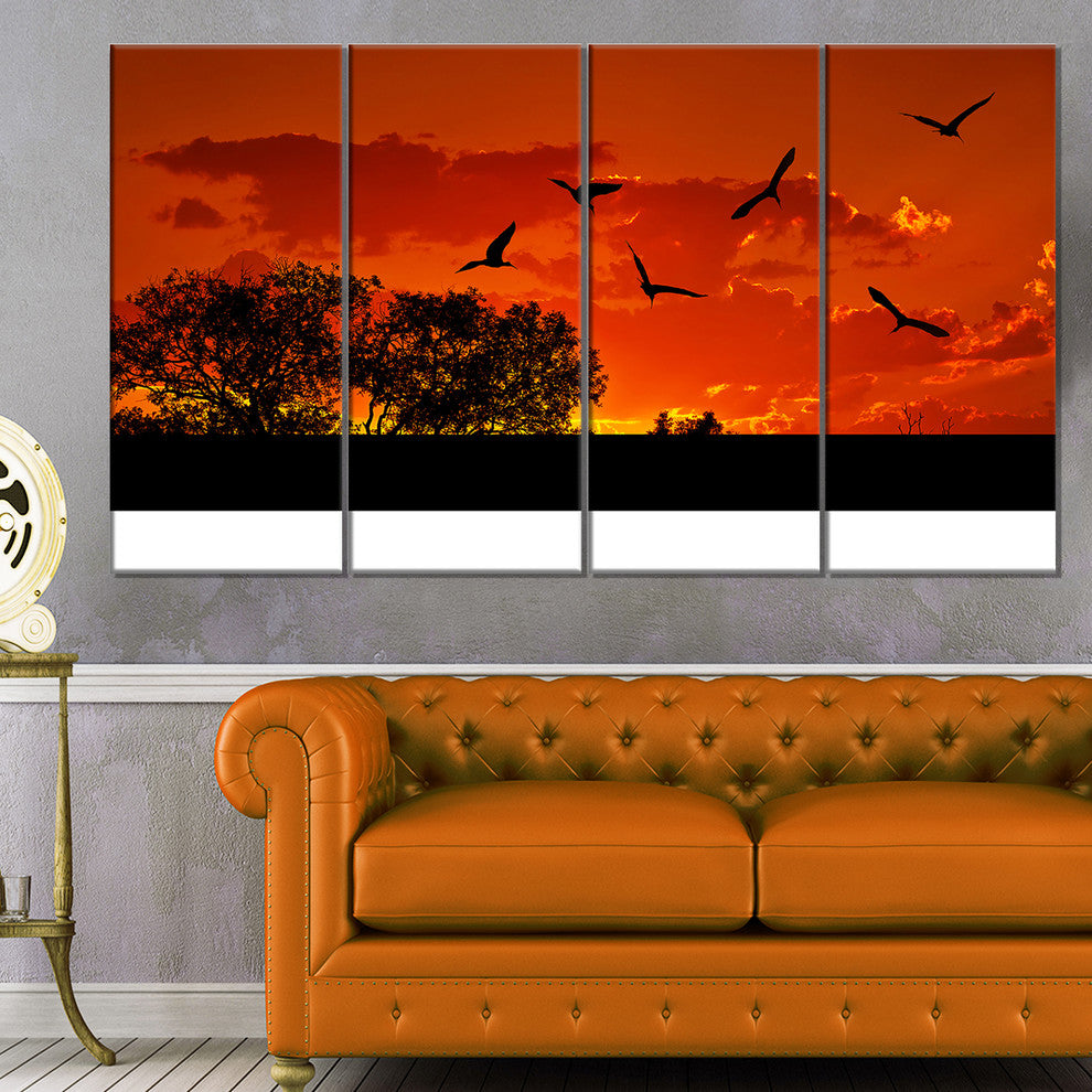 Landscape with Warm Sunset, Landscape Canvas Print, 48"x28", 4 Panels
