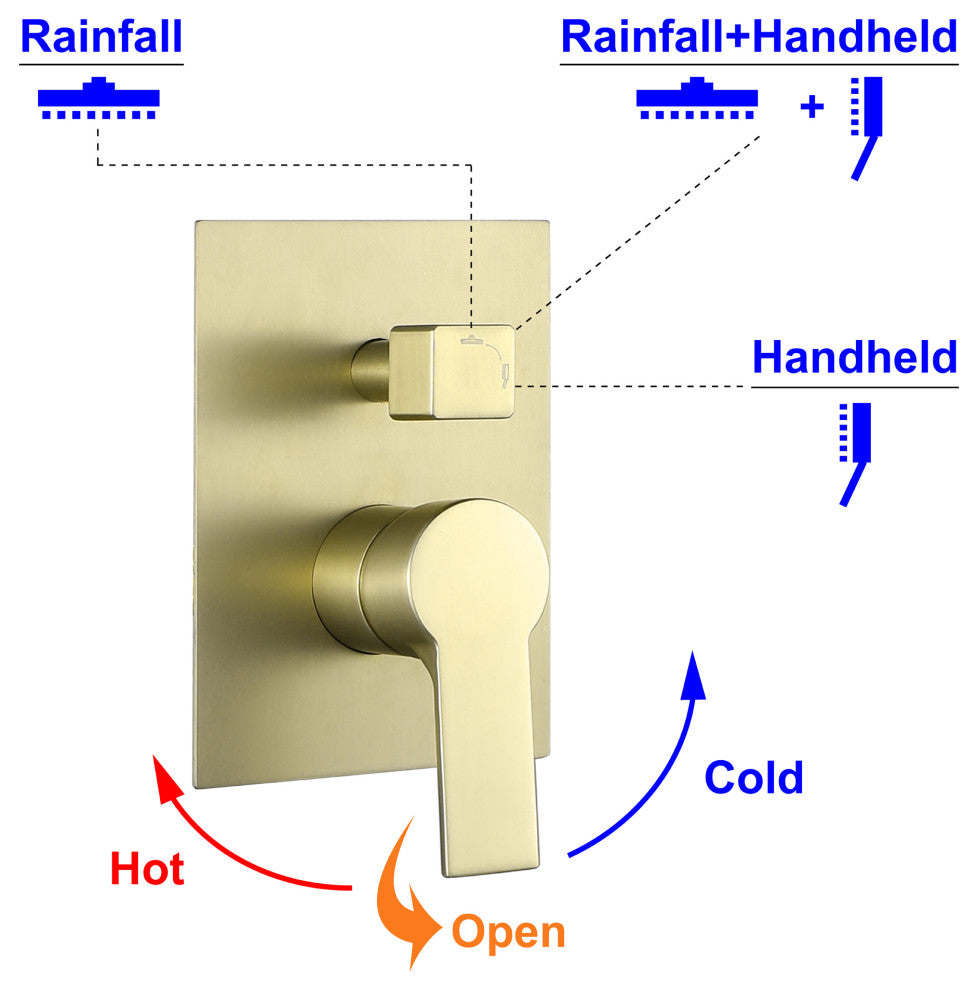 Wellfor Shower Faucet, 12" Ceiling Rain Shower Head With Handheld Combo Set