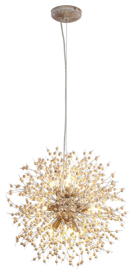 Wooden Beaded Dandelion Firework Chandelier, 9 Lights