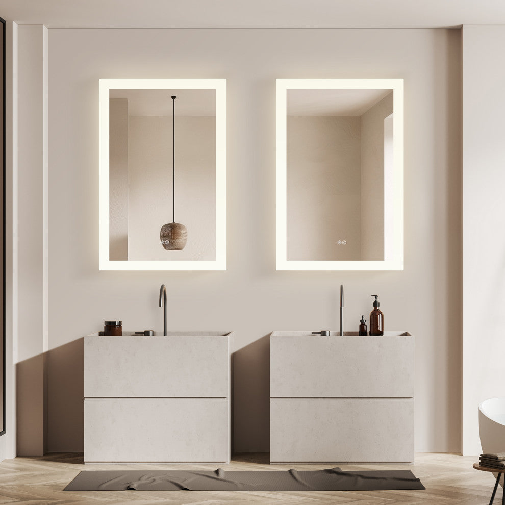 Beijing Rectangular Frameless LED Wall Bath Vanity Mirror, Acrylic, 24"w X 40"h