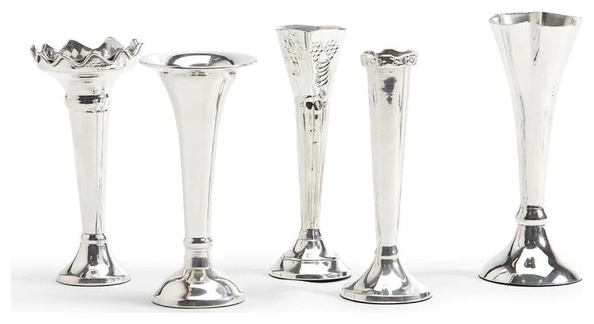 Two's Company Bagatelles Set of 5 Single Stem Silver-Plated Brass Vases
