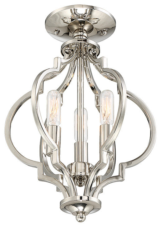 3-Light Semi-Flush Mount, Polished Nickel