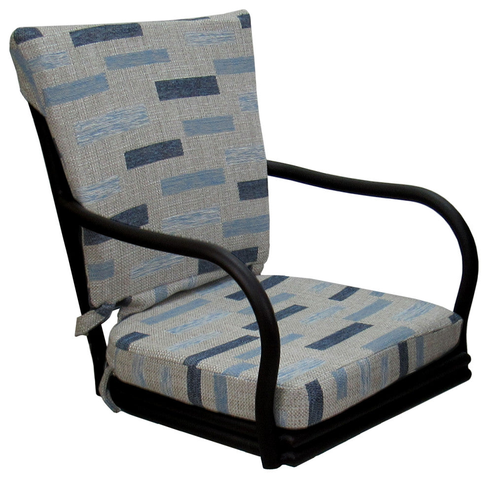 Outdoor Patio Swivel Bar Stool Ofir with Arms, B-W Blue Beige - Black, 26"