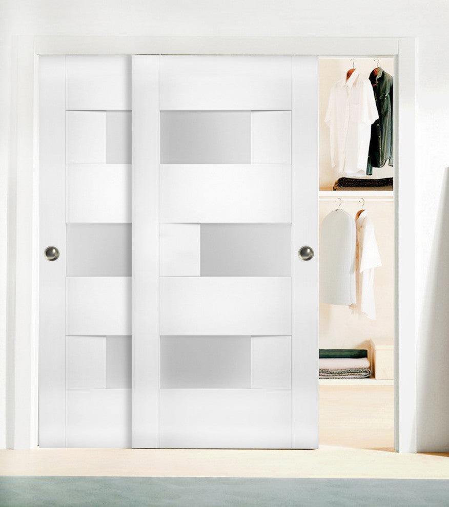 Sliding Closet Glass Bypass Doors / Sete 6933 White Silk / Rails, 36" X 84" ( 2* 18x84)