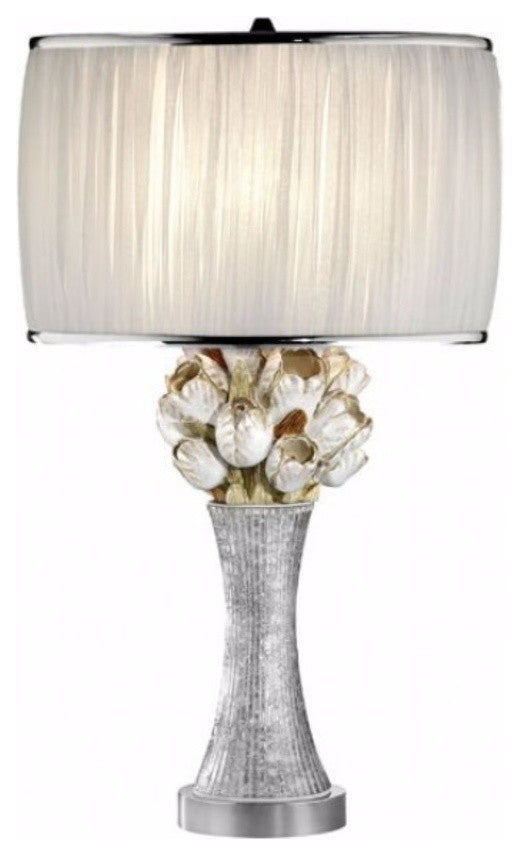 Simone Table Lamp With Glitter Embellishments, White, Silver
