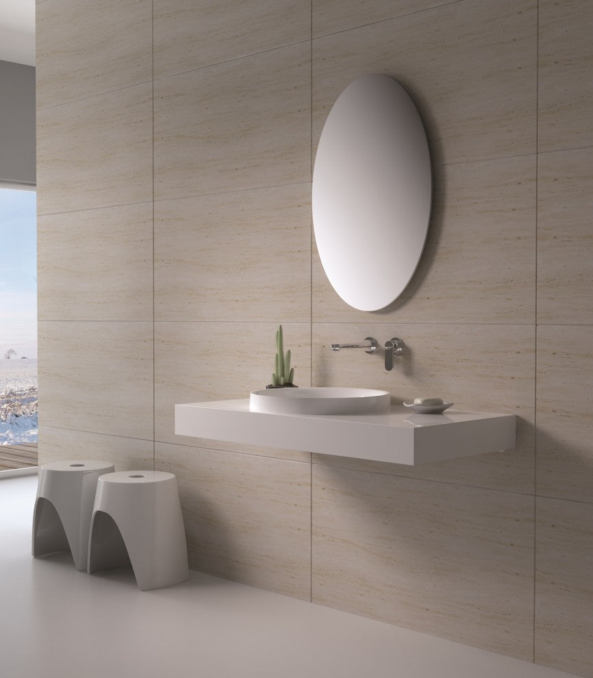 ADM Circular Wall Mounted Sink, White, 39", Glossy White