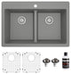Karran 33" Top Mount Double Equal Bowl Quartz Kitchen Sink Kit, Grey