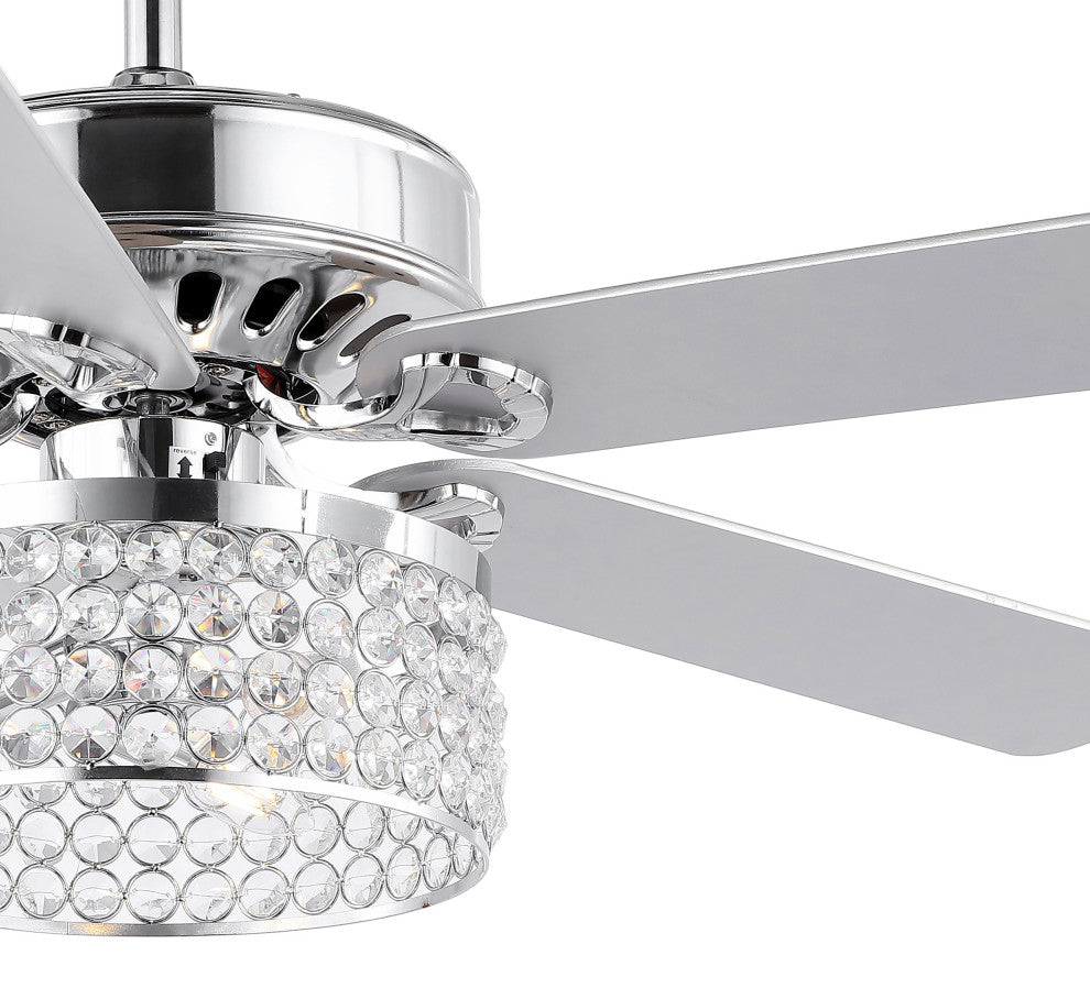 Kristie 52" 3-Light Crystal Glam LED Ceiling Fan With Remote, Chrome