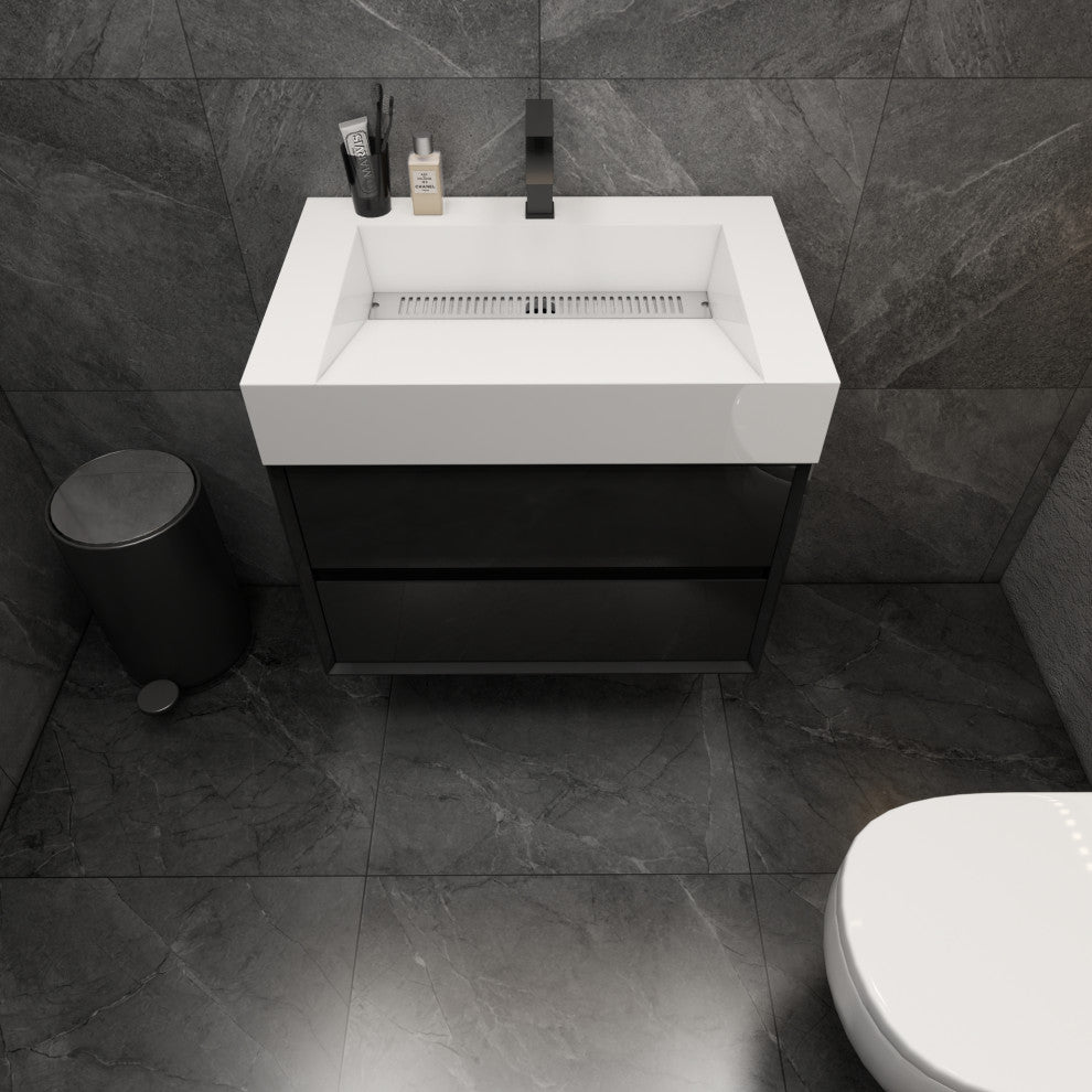 MAX 30" Floating Bath Vanity With Acrylic Sink, Gloss Black
