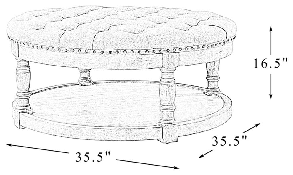 36" Wide Tufted Round Cocktail Ottoman With Storage, Linen