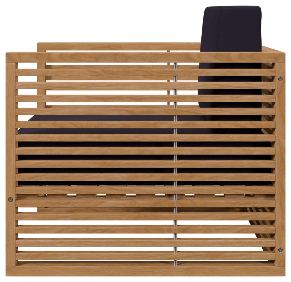 Lounge Chair Armchair, Blue Navy Natural, Teak Wood, Modern, Outdoor Patio