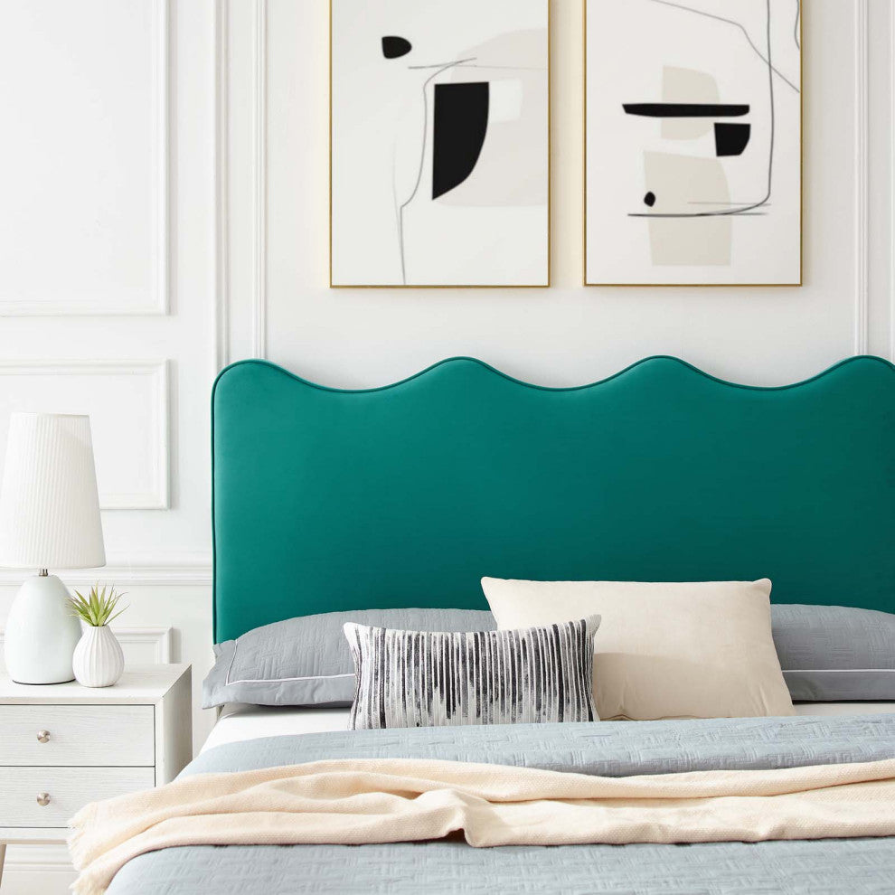 Platform Bed Frame, King Size, Teal Blue, Velvet, Modern, Bedroom Guest Suite