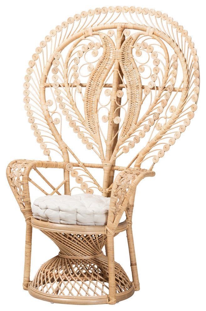 Fedra Modern Bohemian Natural Brown Rattan Peacock Accent Chair