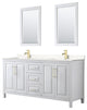 72"DBL Vanity White, Light-Vein Carrara Cult. Top, Sinks, 24"Mirrors, Gold Trim