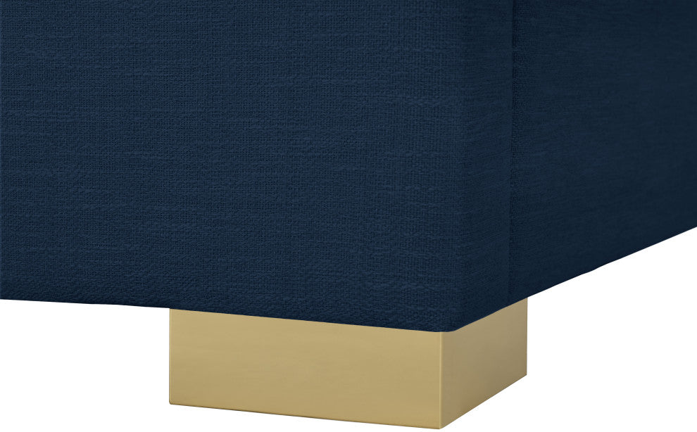 Pierce Linen Textured Fabric Upholstered Bed, Navy, Full