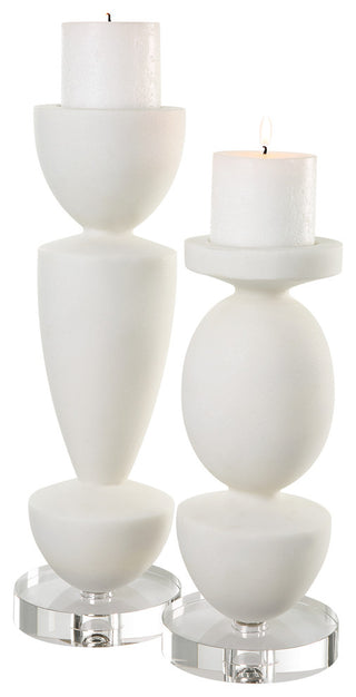 Lido White Stone Candleholders, Set/2"