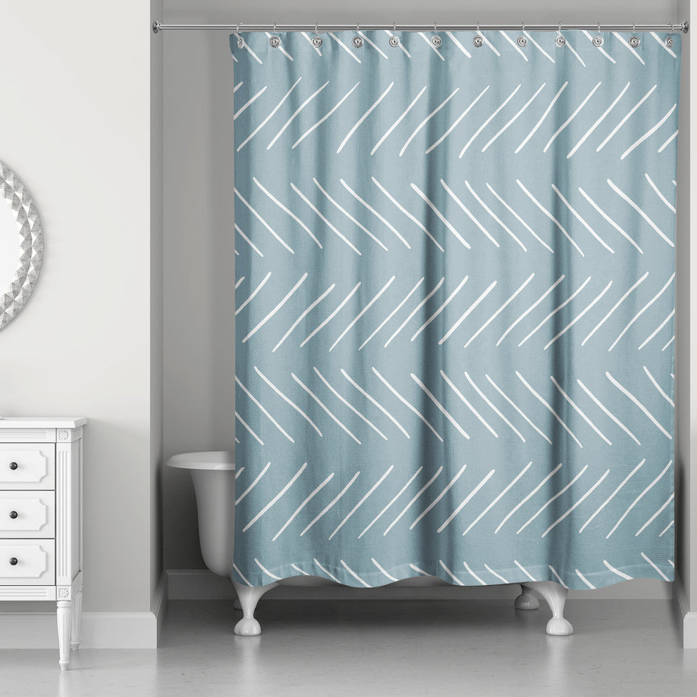 Modern Chevron Shower Curtain, Blue and White