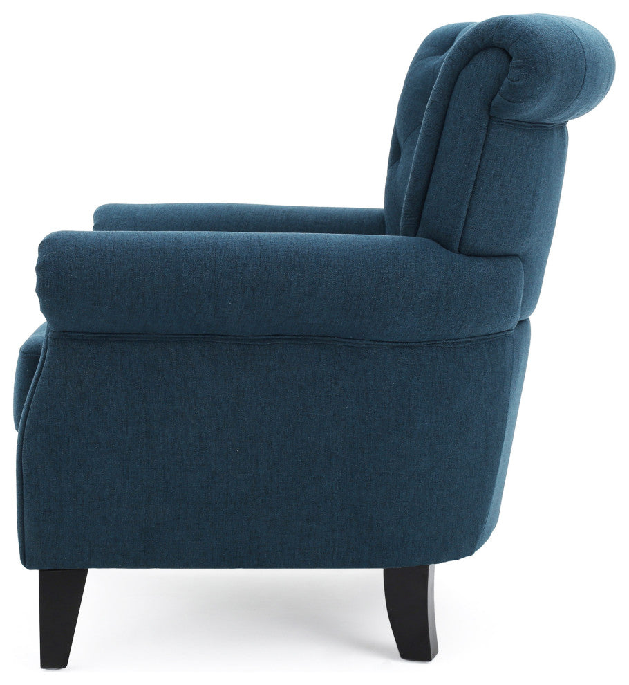 GDF Studio Nowell Contemporary Fabric Tufted Chair, Dark Blue