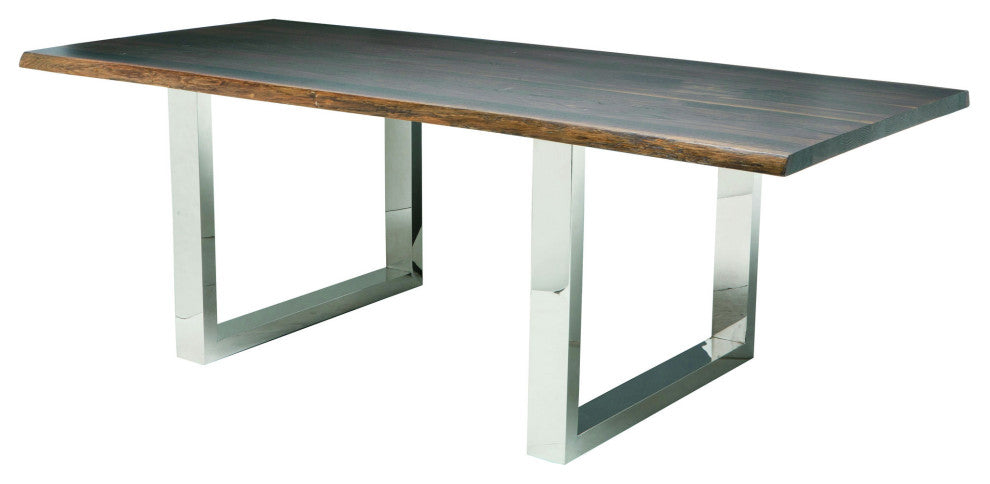 Lyon Dining Table With Polished Stainless Base, Seared Oak, 96"