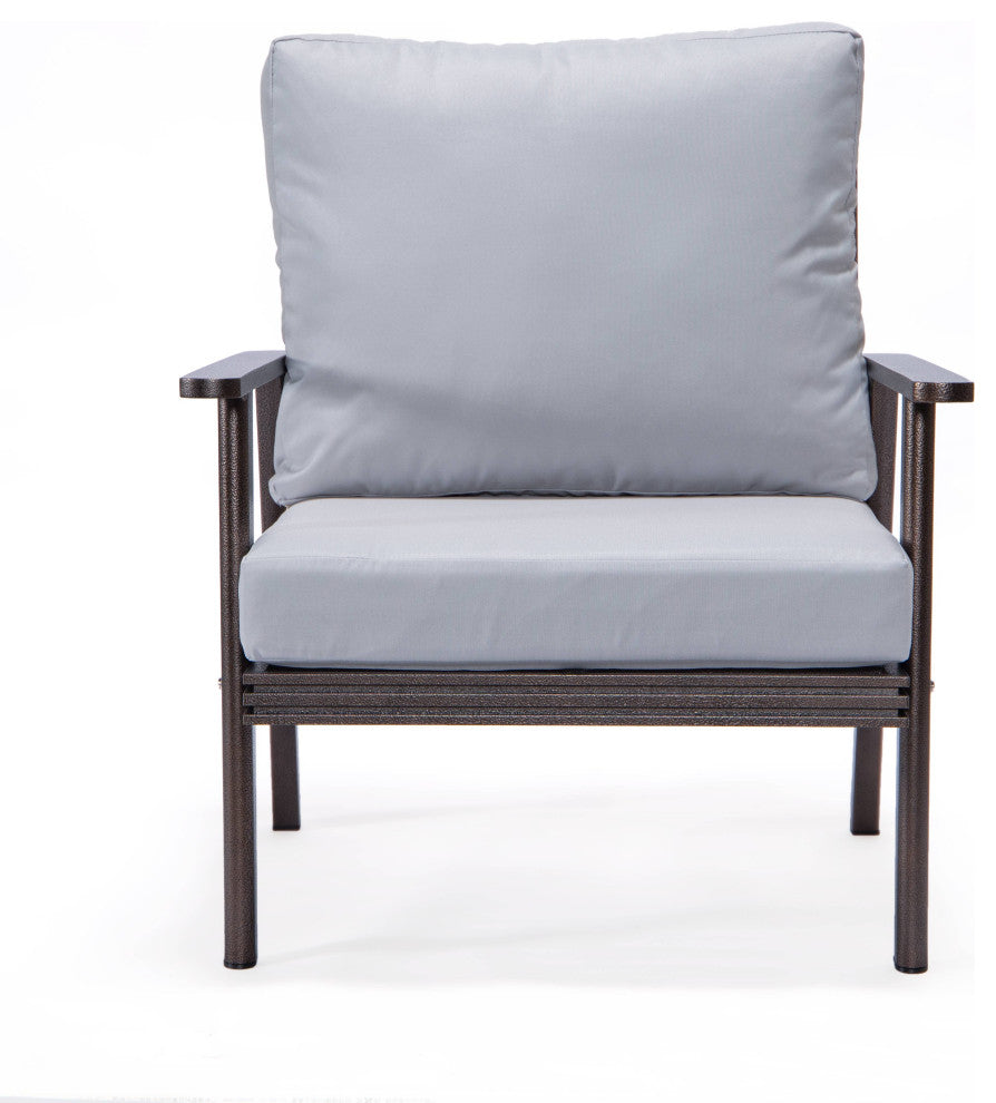 LeisureMod Walbrooke 3-Piece Patio Set With Brown Aluminum Frame and Cushions, Light Grey