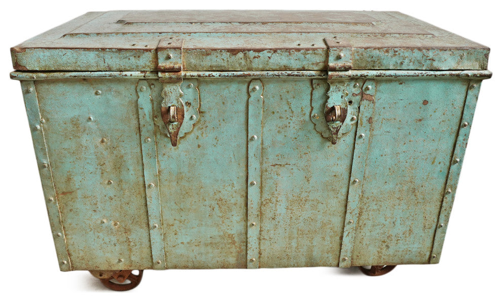 Consigned Blue Iron Dowry Storage Trunk