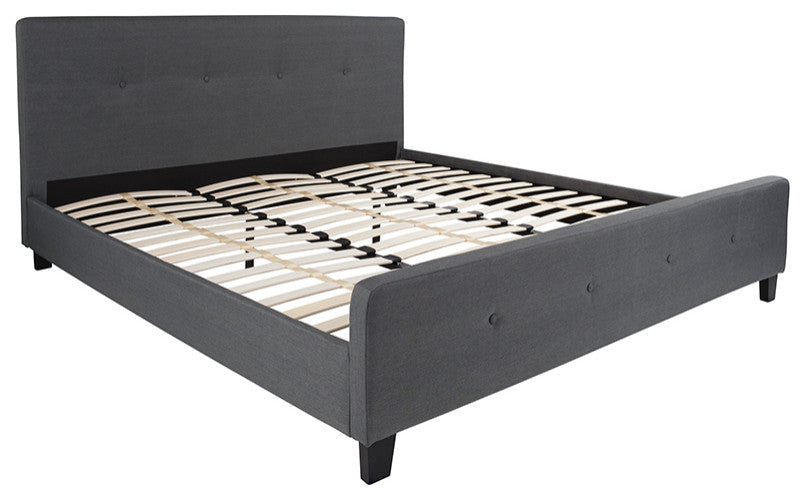 Tribeca King Size Tufted Platform Bed, Dark Gray
