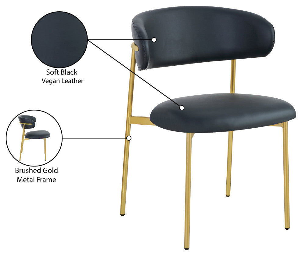 Lupita Vegan Leather Dining Chair, Set of 2, Black, Brushed Gold Finish