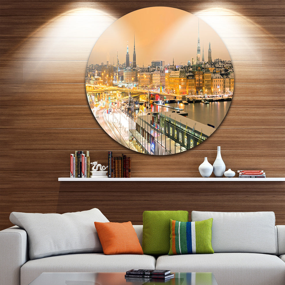 Stockholm Cityscape Panorama, Cityscape Photo Disc Metal Artwork, 23"