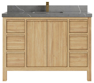 Elizabeth 48 Single Sink Bath Vanity in Light Natural Teak 2" Piatra Gray