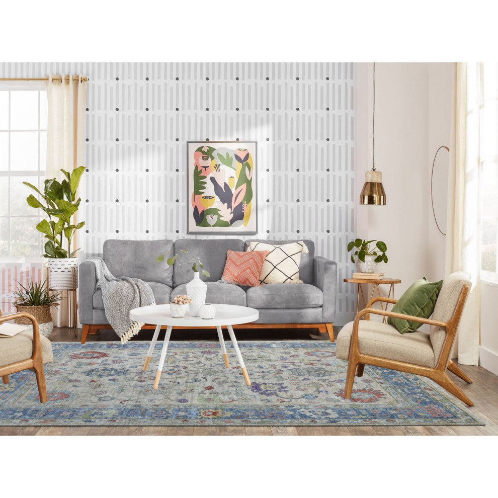 Taupe Angora Oushak In A Colorful Palette Pure Wool Hand Knotted Rug, 5'10"x9'0"