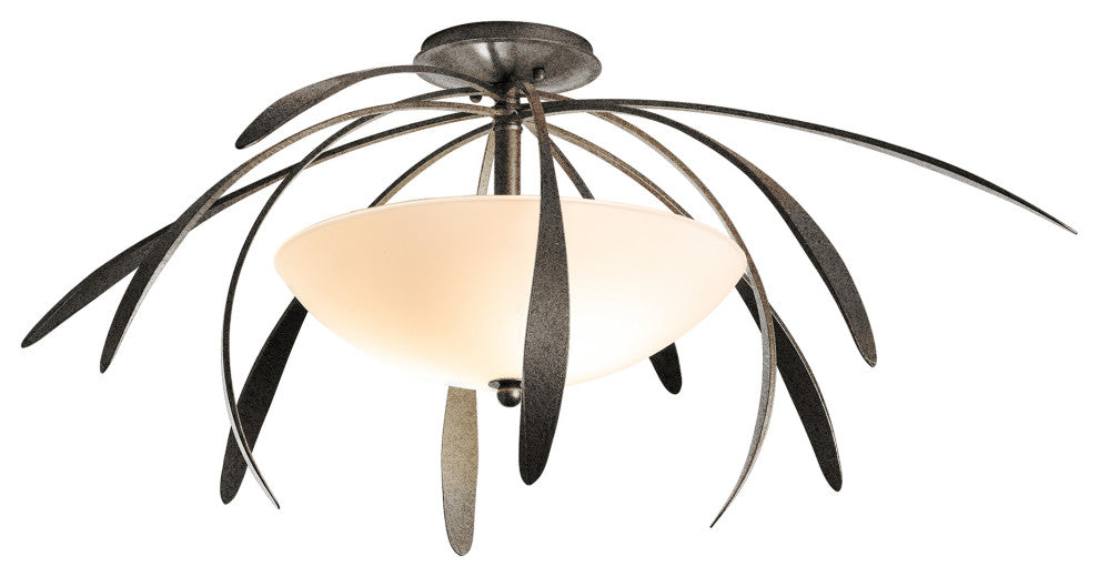 Dahlia Medium Semi-Flush, Natural Iron Finish, Opal Glass
