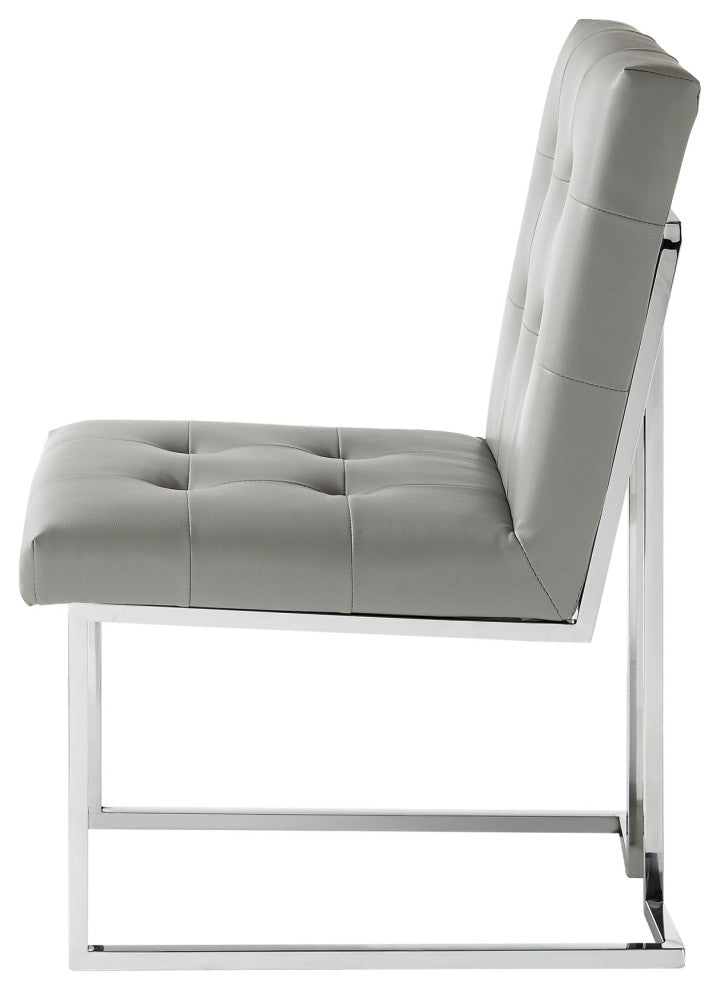 Adalie Tufted Armless Dining Chair, Set of 2, Light Grey Pu Leather