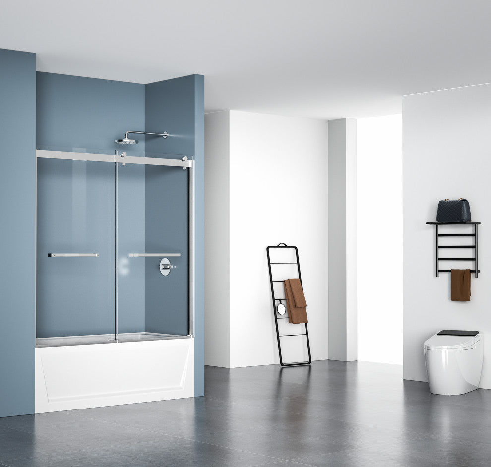 Home Living 60X60 Frameless Double Sliding Tub Door, Polished Chrome