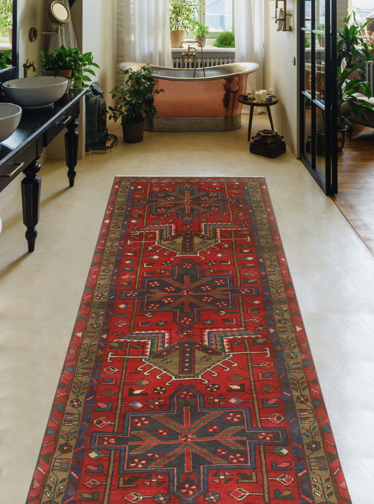 Fine Vintage Distressed Erik Red/Brown Runner, 3'2x9'10