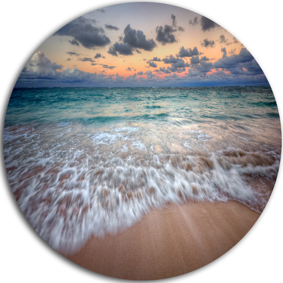 Waves Crashing Serene Seashore, Seashore Round Wall Art, 11"