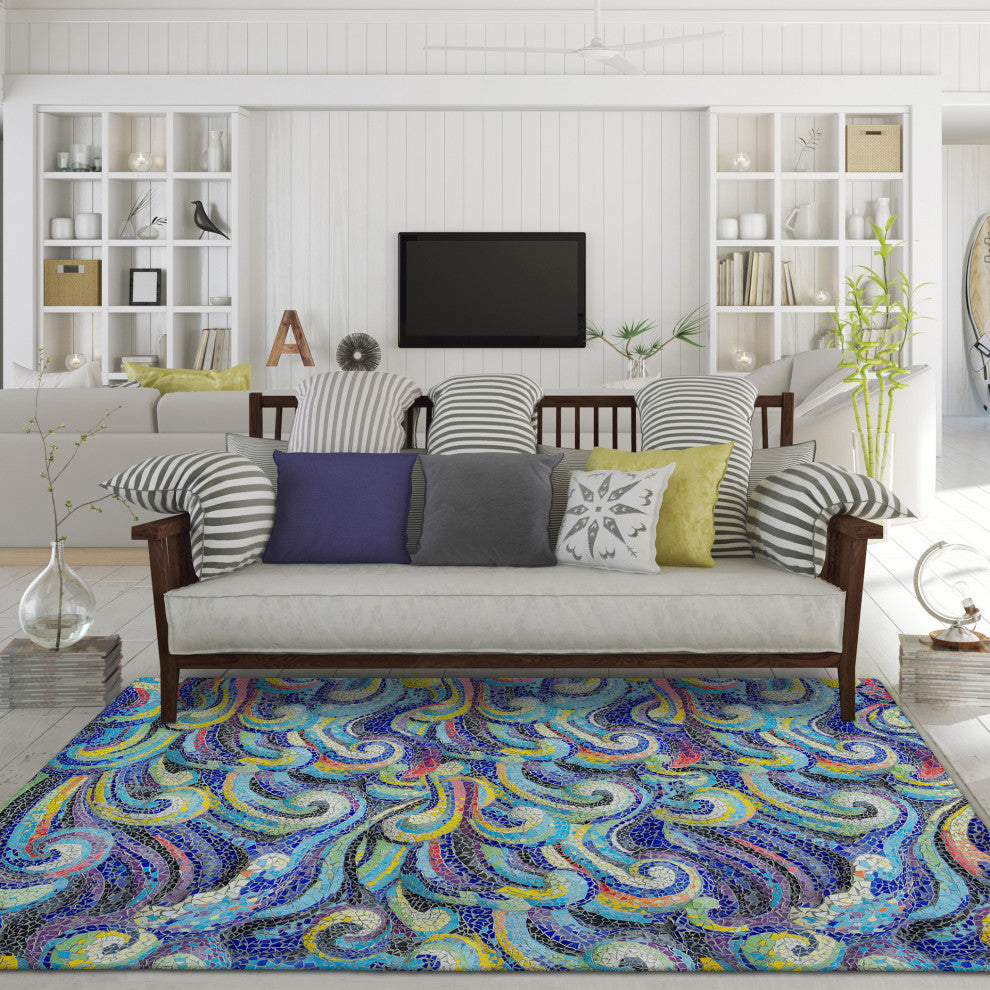 Indoor/Outdoor Seabreeze SZ14 Indigo Machine Washable 9' x 12' Rug