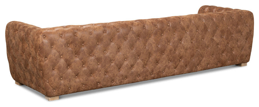 112" Long Tufted Leather Stanley Sofa Tan