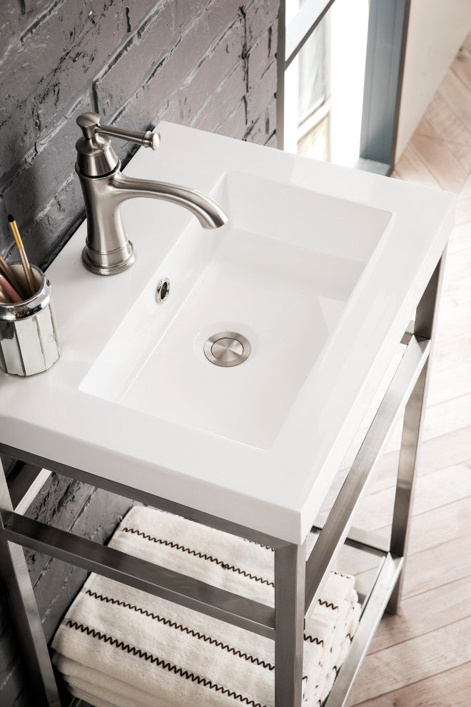 Boston 20" Sink Console, Brushed Nickel, White Gloss Top