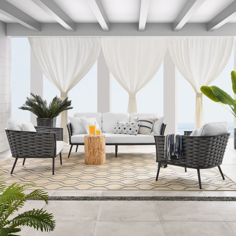 Lounge Sectional Sofa Chair Set, White, Aluminum, Modern, Outdoor Hospitality